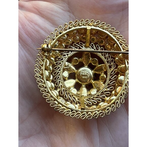 Vintage Rhinestone Brooch Made In Austria Fuchsia Pink Domed Gold-Tone - Picture 7 of 13